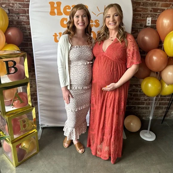 Pink Floral Chiffon Smocked Tiered Square Neck Maternity Midi Dress - Picture 3 of 3